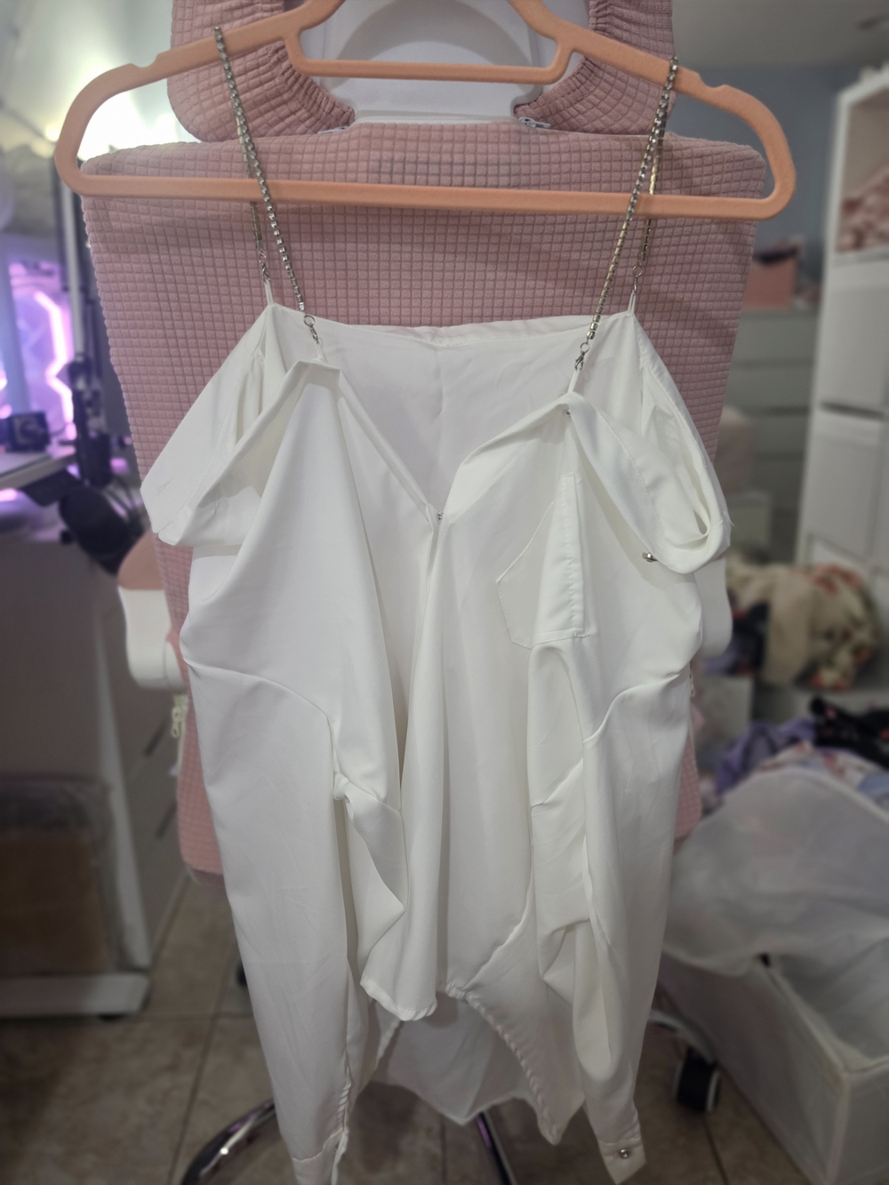 Chain-Strap White Off-Shoulder Blouse